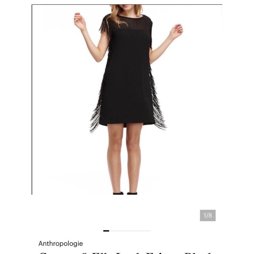 Anthro Cooper & Ella Fringe Mini Dress Black Sheer Cocktail